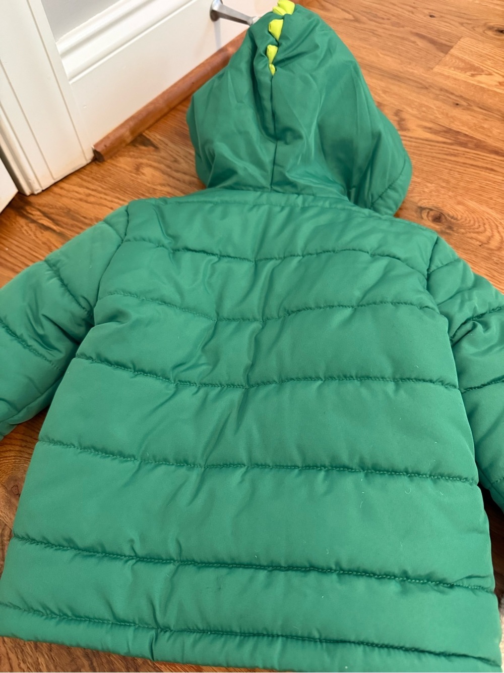 Little Me Dinosaur Coat Green Puffer Jacket Snap Button Toddler Size 2T - Picture 6 of 8